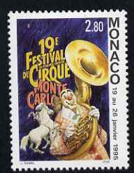 Monaco 1995 19th International Circus Festival unmounted mint, SG 2207, stamps on circus, stamps on horses, stamps on music, stamps on clowns