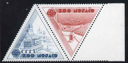 Monaco 1988 Tenth Anniversary of Monte Carlo Congress Centre se-tenant triangular pair unmounted mint, SG 1886a, stamps on , stamps on  stamps on architecture, stamps on  stamps on triangular