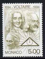 Monaco 1994 Three Ages of Voltaire 5f from Birth Anniversaries set unmounted mint, SG 2198, stamps on , stamps on  stamps on literature, stamps on  stamps on personalities, stamps on  stamps on clocks