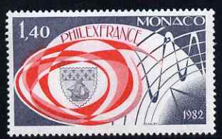 Monaco 1982 Philexfrance International Stamp Exhibition unmounted mint, SG 1572, stamps on , stamps on  stamps on stamp exhibitions, stamps on  stamps on ships, stamps on  stamps on arms, stamps on  stamps on heraldry