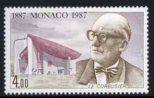 Monaco 1987 Charles Edouard Jeanneret (Le Courbusier) 4f from Anniversaries set unmounted mint, SG1846, stamps on churches, stamps on architecture