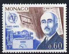 Monaco 1965 E Belin & 'Belinograph' 60c from ITU Centenary set unmounted mint, SG 826, stamps on , stamps on  stamps on personalities, stamps on  stamps on science & technology, stamps on  stamps on , stamps on  stamps on  itu , stamps on  stamps on communications