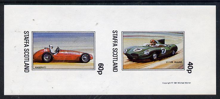 Staffa 1981 Cars #1 ('D' Type Jaguar & Maserati) imperf  set of 2 values (40p & 60p) unmounted mint, stamps on , stamps on  stamps on cars, stamps on transport, stamps on jaguar, stamps on maserati