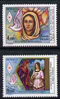 Monaco 1987 Monaco Red Cross - St Devote Patron Saint of Monaco (1st series) set of 2 unmounted mint, SG 1839-40, stamps on red cross, stamps on birds, stamps on dove, stamps on nurses, stamps on saints