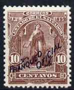 El Salvador 1899 Ceres 10c chocolate overprinted Franqueo Oficial but without wheel overprint, unissued as such, virtually unmounted mint similar to SG O333, stamps on , stamps on  stamps on official, stamps on  stamps on ceres, stamps on  stamps on mythology