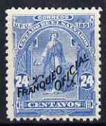 El Salvador 1899 Ceres 24c pale blue overprinted Franqueo Oficial but without wheel overprint, unissued as such, unmounted mint similar to SG O336, stamps on , stamps on  stamps on official, stamps on  stamps on ceres, stamps on  stamps on mythology