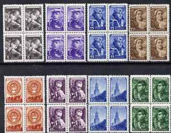 Russia 1948 definitive issues set of 8 in unmounted mint blocks of 4, a scarce set, SG 1354-61, stamps on 