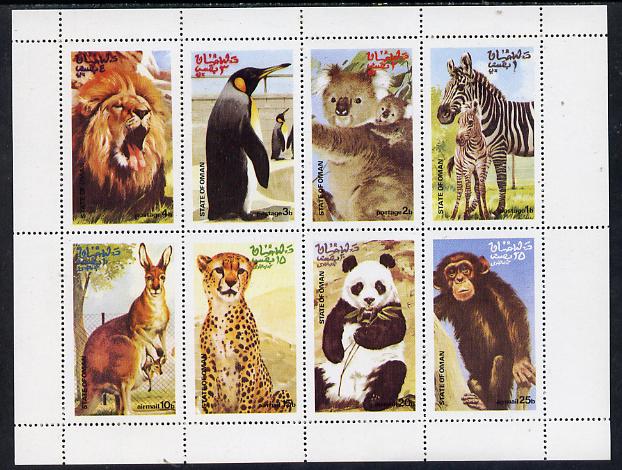 Oman 1974 Zoo Animals (Lion, Panda, Penguin, Kangaroo, Chimp etc) perf set of 8 values (1b to 25b) unmounted mint, stamps on animals     penguin    panda     cats      apes    polar      bears, stamps on  zoo , stamps on , stamps on  zoo , stamps on zoos, stamps on 