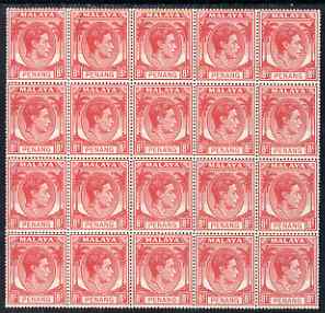 Malaya - Penang 1949-52 KG6 8c scarlet attractive block of 20 (5x4) unmounted mint, SG9, stamps on , stamps on  stamps on , stamps on  stamps on  kg6 , stamps on  stamps on 