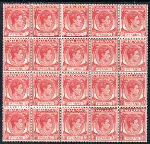 Malaya - Penang 1949-52 KG6 8c scarlet attractive block of 20 (5x4) unmounted mint, SG9, stamps on , stamps on  stamps on , stamps on  stamps on  kg6 , stamps on  stamps on 