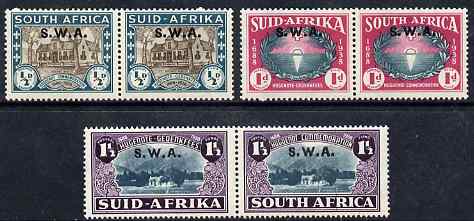 South West Africa 1939 250th Anniversary of Huguenots set of 6 (3 horiz pairs) unmounted mint SG111-3, stamps on , stamps on  stamps on , stamps on  stamps on  kg6 , stamps on  stamps on 