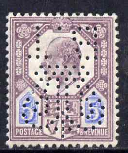 Great Britain 1902 KE7 5d with the rare Board of Trade Perfin (inverted) small area of paper adhesion otherwise unmounted mint, stamps on , stamps on  stamps on great britain 1902 ke7 5d with the rare board of trade perfin (inverted) small area of paper adhesion otherwise unmounted mint