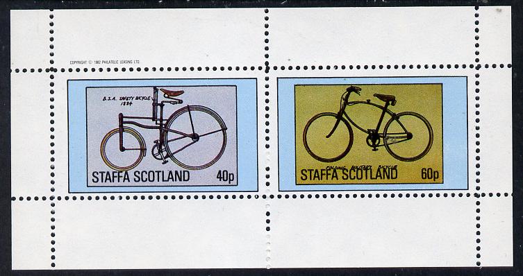 Staffa 1982 Bicycles (BSA Safety & Military Cycle) perf  set of 2 values (40p & 60p) unmounted mint, stamps on , stamps on  stamps on bicycles   transport