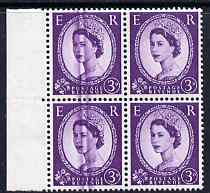 Great Britain 1955-58 Wilding St Edwards Crown 3d marginal block of 4 with very fine doctor blade flaw, unmounted mint, stamps on , stamps on  stamps on great britain 1955-58 wilding st edwards crown 3d marginal block of 4 with very fine doctor blade flaw, stamps on  stamps on  unmounted mint