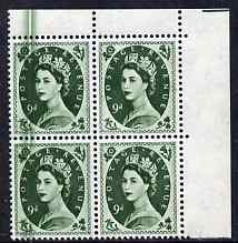 Great Britain 1958-65 Wilding Crowns 9d corner block of 4 with very fine doctor blade flaw, unmounted mint, stamps on 