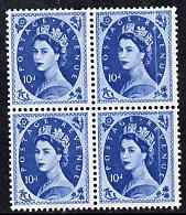 Great Britain 1958-65 Wilding Crowns 10d block of 4 with doctor blade flaw affecting 2 right hand stamps, unmounted mint, stamps on , stamps on  stamps on great britain 1958-65 wilding crowns 10d block of 4 with doctor blade flaw affecting 2 right hand stamps, stamps on  stamps on  unmounted mint