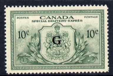 Canada 1950 Official Special Delivery 10c green opt'd G (no gum), SG OS21, stamps on , stamps on  stamps on canada 1950 official special delivery 10c green opt'd g (no gum), stamps on  stamps on  sg os21