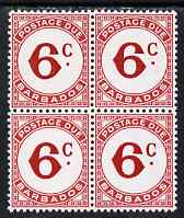 Barbados 1974 Postage Due 6c carmine P13 wmk sideways block of 4 unmounted mint, SG D13, stamps on 