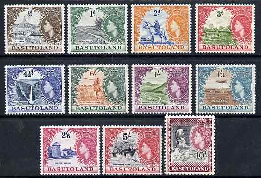 Basutoland 1954-58 QEII definitive set complete 1/2d to 10s lightly mounted mint SG 43-53, stamps on 
