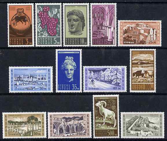 Cyprus 1962 Pictorial definitive set 13 values complete 5m to \A31 unmounted mint, SG 211-23 , stamps on 