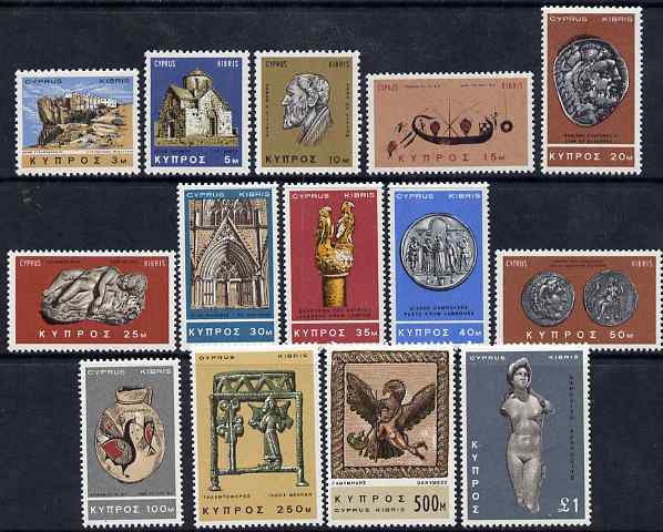 Cyprus 1966-69 Pictorial definitive set 14 values complete 3m to £1 unmounted mint, SG 283-96, stamps on 