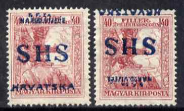 Yugoslavia - Croatia 1918 War Charity 40+2f opt inverted plus normal, fine mint SG 80var, stamps on 