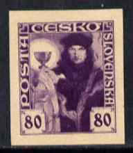 Czechoslovakia 1920 Hussite 90h imperf colour trial proof in violet on ungummed paper, stamps on xxx