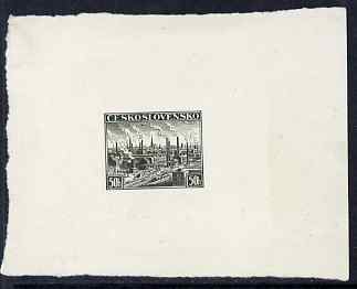Czechoslovakia 1938 Die Proof of 50h Armaments Factories in olive as SG 388, stamps on 