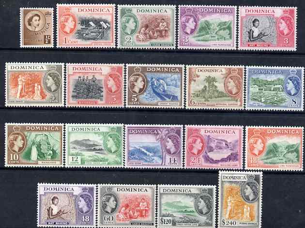 Dominica 1954-62 Pictorial definitive set 19 values complete mounted mint, SG 140-58 , stamps on 