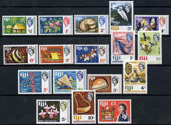 Fiji 1968 QEII Pictorial definitive set 17 values complete 1/2d to \A31 unmounted mint, SG 371-87, stamps on 