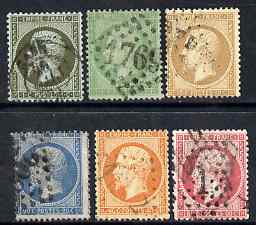 France 1862 Napoleon perf set of 6 fu cds or numeral cancels, between SG 87-98, stamps on , stamps on dictators.