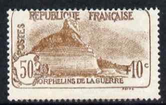 France 1926 War Orphans' Fund 50c + 10c brown centred high mounted mint, SG 451, stamps on , stamps on  stamps on france 1926 war orphans' fund 50c + 10c brown centred high mounted mint, stamps on  stamps on  sg 451