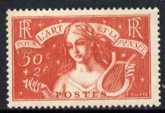 France 1935 Unemployed Intellectuals Fund 50c+2f red very fine mint, SG 533