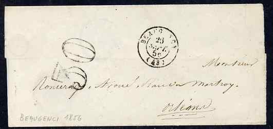 France 1856 wrapper Beaugenci to Orleans with open 30 h/stamp, stamps on 