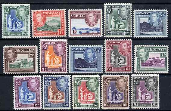 St Vincent 1938-47 KG6 Pictorial definitive set complete 1/2d to Â£1 lightly mounted mint SG 149-59, stamps on , stamps on  kg6 , stamps on 