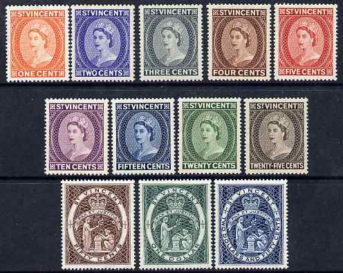 St Vincent 1955-63 QEII definitive set complete 1c to $2.50 unmounted mint SG 189-200, stamps on 