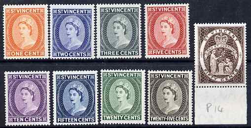 St Vincent 1964-65 QEII definitive set complete 1c to 50c (watermark Block CA P14) unmounted mint SG 212-20, stamps on , stamps on  stamps on st vincent 1964-65 qeii definitive set complete 1c to 50c (watermark block ca p14) unmounted mint sg 212-20