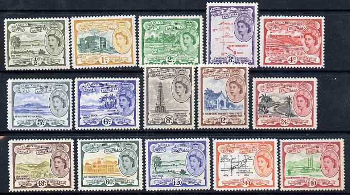 St Kitts-Nevis 1954-63 QEII Pictorial definitive set complete 15 vals 1/2c to $4.80 unmounted mint SG 106a-18, stamps on , stamps on  stamps on st kitts-nevis 1954-63 qeii pictorial definitive set complete 15 vals 1/2c to $4.80 unmounted mint sg 106a-18