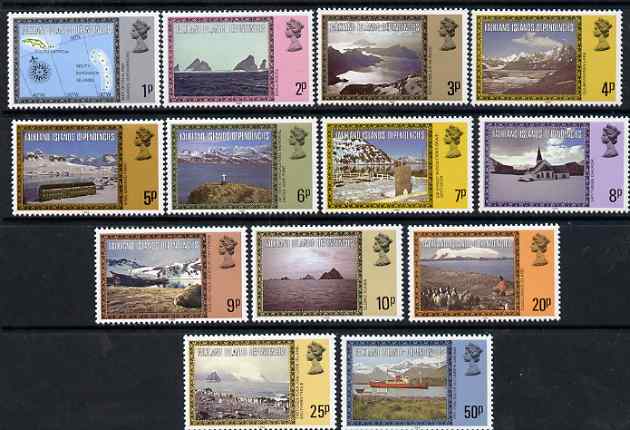 Falkland Islands Dependencies 1980-84 Island Scenes definitive set complete 13 values 1p to 50p (with imprint date) unmounted mint, SG 74B-86B, stamps on , stamps on  stamps on falkland islands dependencies 1980-84 island scenes definitive set complete 13 values 1p to 50p (with imprint date) unmounted mint, stamps on  stamps on  sg 74b-86b