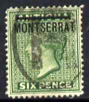 Montserrat 1876-83 QV opt on Antigua 6d green CC with circular cancel SG2