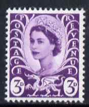 Great Britain Regionals - Wales 1958-67 Wilding 3d deep lilac wmk Crowns unmounted mint SG W1, stamps on 