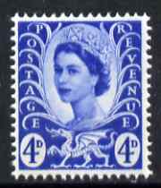 Great Britain Regionals - Wales 1958-67 Wilding 4d ultramarine wmk Crowns 2 phosphor bands unmounted mint SG W2p, stamps on 
