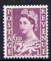 Great Britain Regionals - Wales 1958-67 Wilding 6d deep claret wmk Crowns unmounted mint SG W3, stamps on 