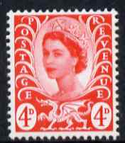 Great Britain Regionals - Wales 1967-69 Wilding 4d bright vermilion no wmk unmounted mint SG W10, stamps on , stamps on  stamps on great britain regionals - wales 1967-69 wilding 4d bright vermilion no wmk unmounted mint sg w10