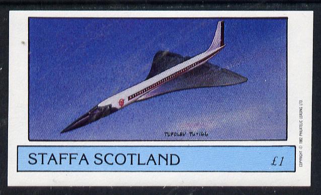 Staffa 1982 Aircraft #6 (Tupolev TU-144) imperf souvenir sheet (£1 value) unmounted mint, stamps on aviation     concorde