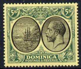 Dominica 1923-33 KG5 Badge 5s black & green on yellow MCA mounted mint SG 90, stamps on , stamps on  stamps on , stamps on  stamps on  kg5 , stamps on  stamps on ships