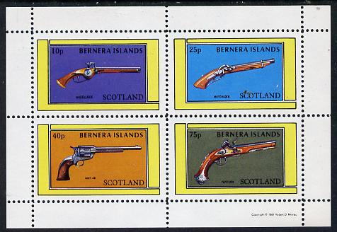 Bernera 1981 Pistols (Wheel-lock, Matchlock, Colt 45 & Flintlock) perf  set of 4 values (10p to 75p) unmounted mint, stamps on , stamps on  stamps on militaria, stamps on  stamps on wild west, stamps on  stamps on firearms