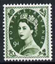 Great Britain 1958-65 Wilding Crowns 9d bronze-green unmounted mint SG 582, stamps on 