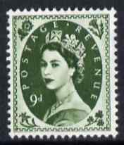 Great Britain 1958-65 Wilding Crowns 9d bronze-green unmounted mint SG 582, stamps on , stamps on  stamps on great britain 1958-65 wilding crowns 9d bronze-green unmounted mint sg 582