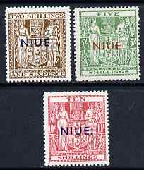 Niue 1941 Postal Fiscals 2s6d, 5s & 10s lightly mounted, SG 83-5, stamps on 